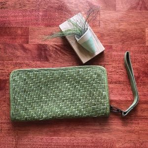 Platania Italian Leather Green Woven Wallet